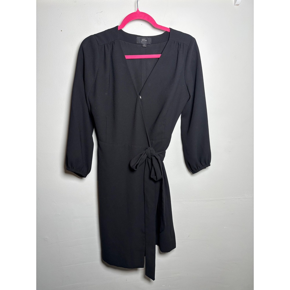 J.Crew Black Faux Wrap Mini Dress V-Neck Tie Waist Chic Size 2